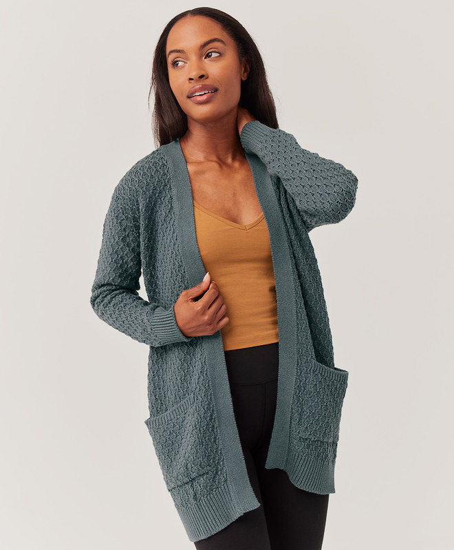 lattice-knit long cardigan | Pact Apparel