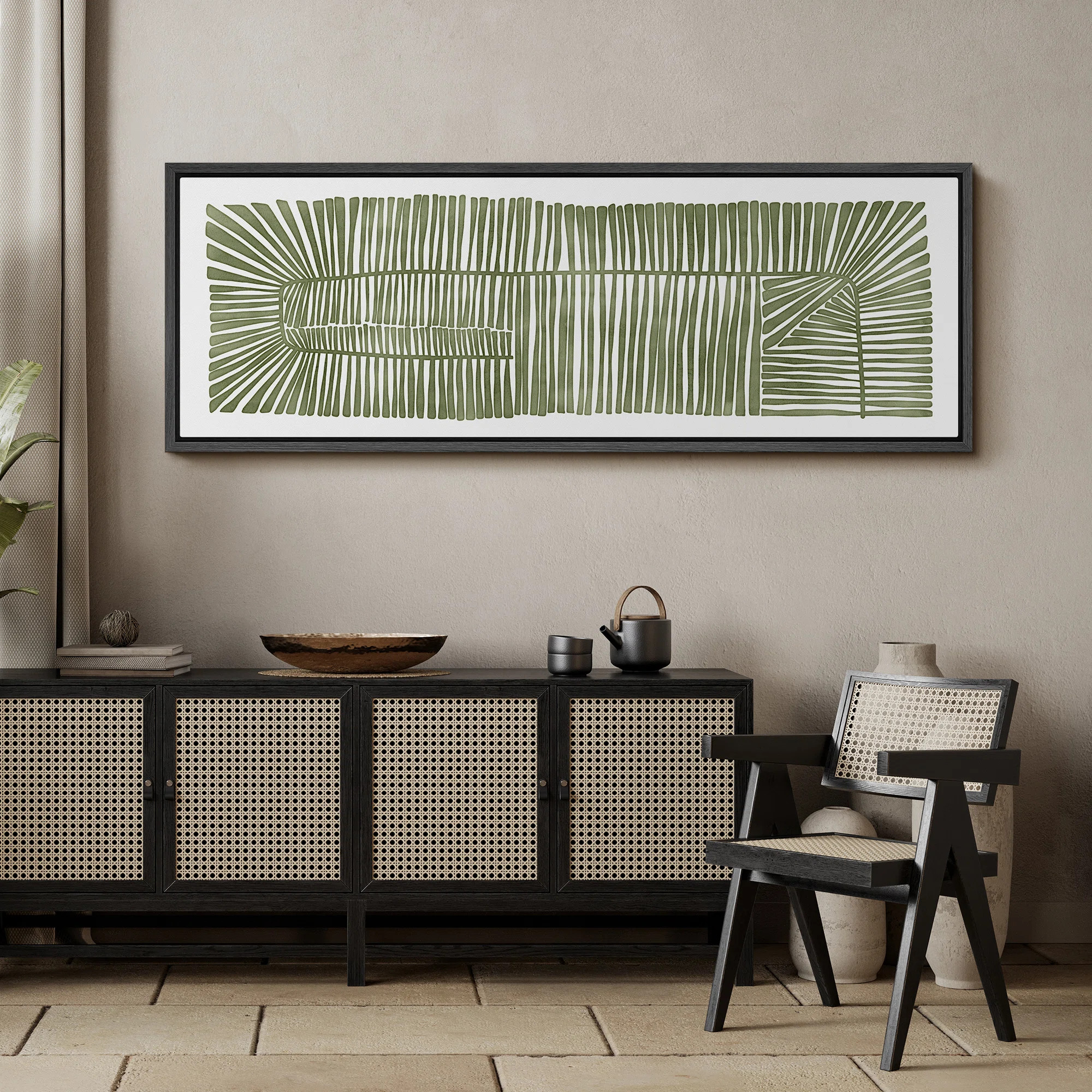 Abstract Green Botanical Simple Minimalist Extra Large Framed Wall Art Oversized Canvas Print | Wayfair North America