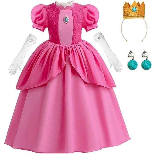 SUEE Princess Peach Costume for Girls Deluxe Fancy Dress Up Outfit with Accessories | Walmart (US)