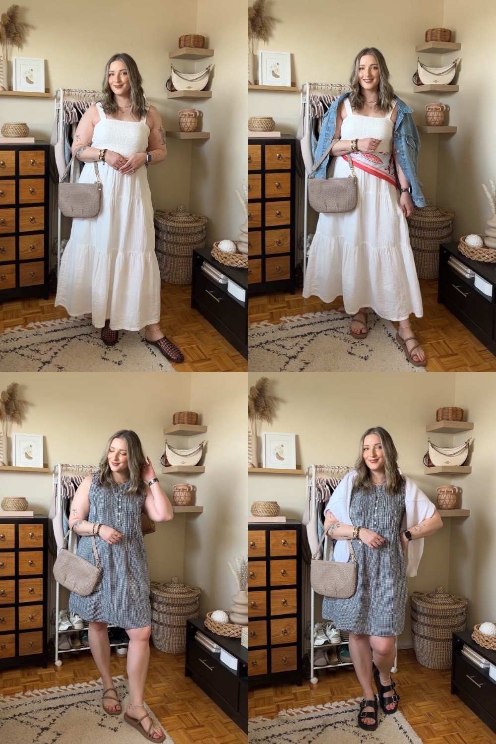 2 dresses, 1 bag, 4 effortless summer outfits 🤍 @Quince  #QuincePartner 
White cotton gauze maxi dress is such a good summer staple, wearing my usual size L. Also wearing L in the linen gingham mini dress, so cool and breezy for summer! The woven leather bag is so perfect for everyday and goes with everything! Linked similar pieces for styling, also from Quince!

#LTKsummer #LTKdresses #LTKmidsize