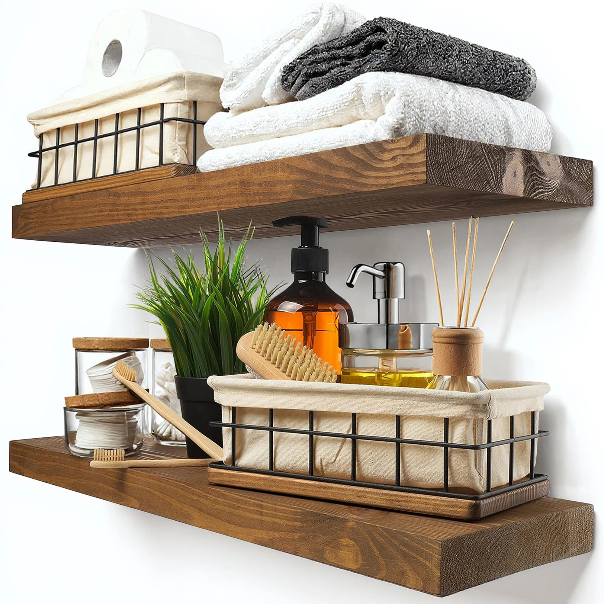Solid Wood Floating Shelves, Wooden Shelves for Wall Storage (Set of 2) | Wayfair North America
