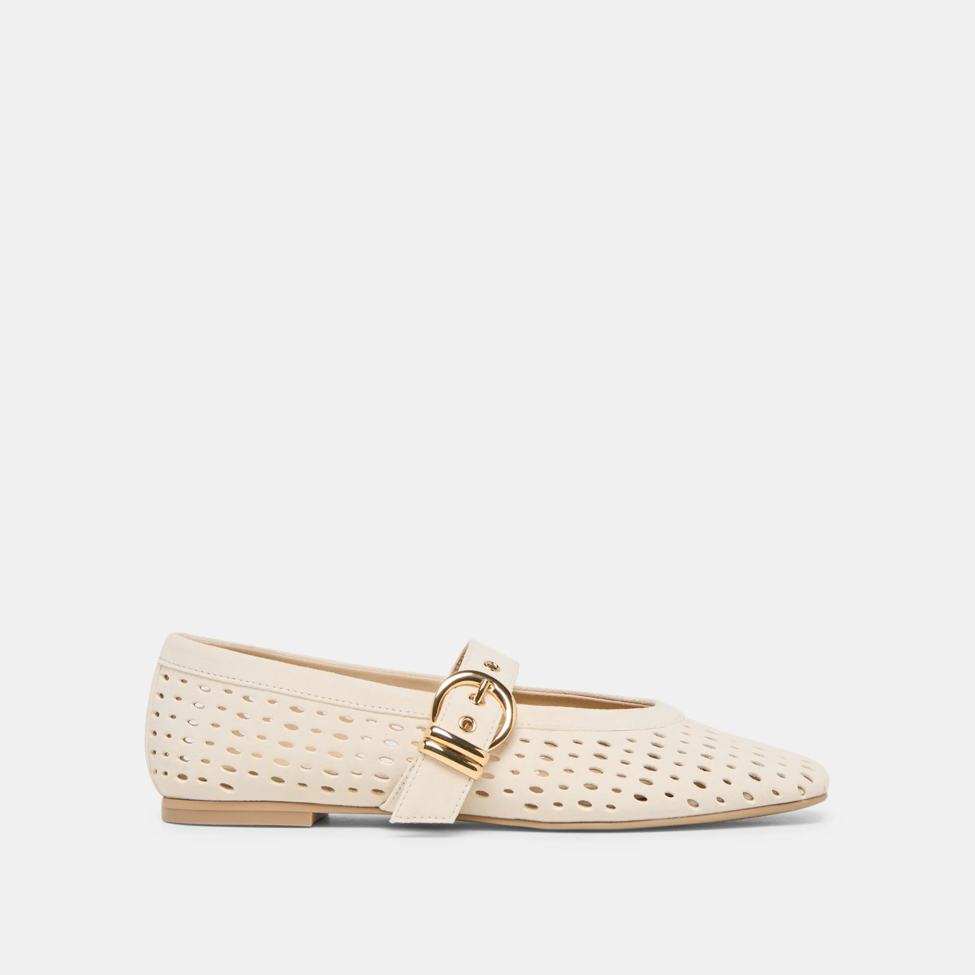 Mikel Ballet Flats Creme Perforated Suede | DolceVita.com