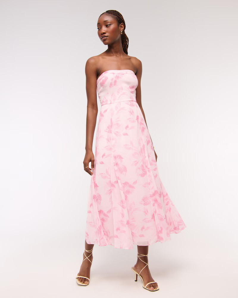 The A&F Camille Strapless Godet Midi Dress | Abercrombie & Fitch (US)