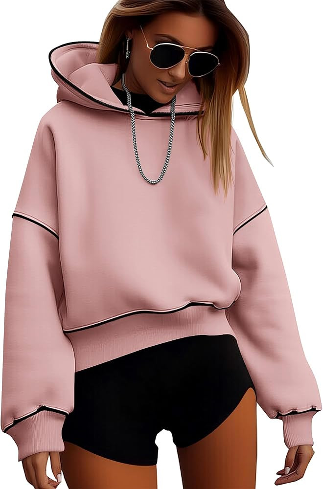 BTFBM Women's Casual Sweatshirt 2024 Fall Winter Clothes Long Sleeve Loose Fit Cropped Y2K Pullov... | Amazon (US)