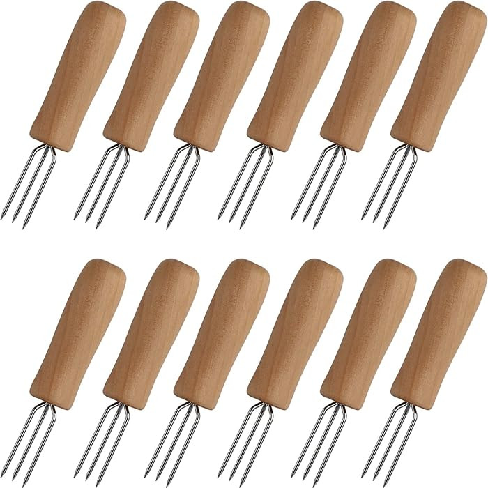 Corn On The Cob Holders Set of 12 Stainless Steel With Wooden Handle - Skewers Forks for BBQ Swee... | Amazon (US)