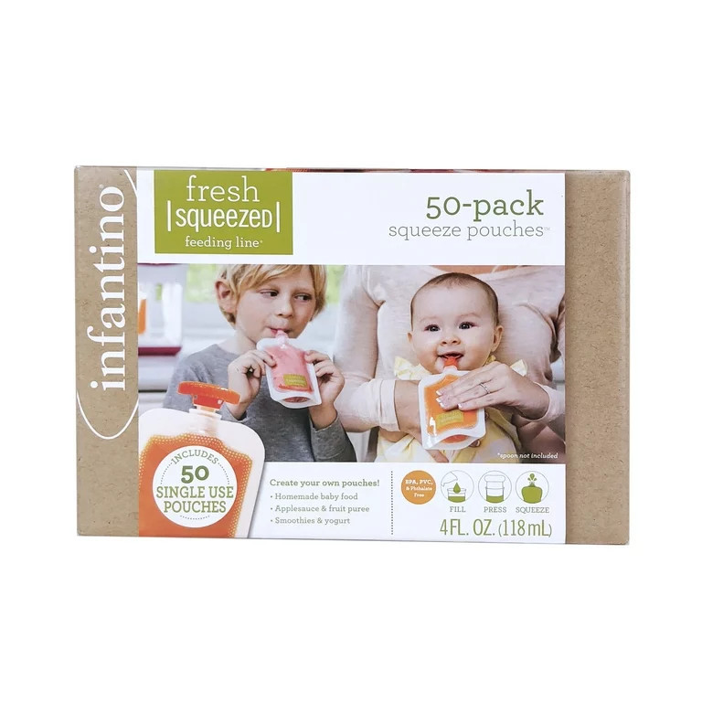 Infantino Disposable Squeeze Pouches, 4oz. Clear Non-Reusable Puree Pouches, 50-Pack | Walmart (US)