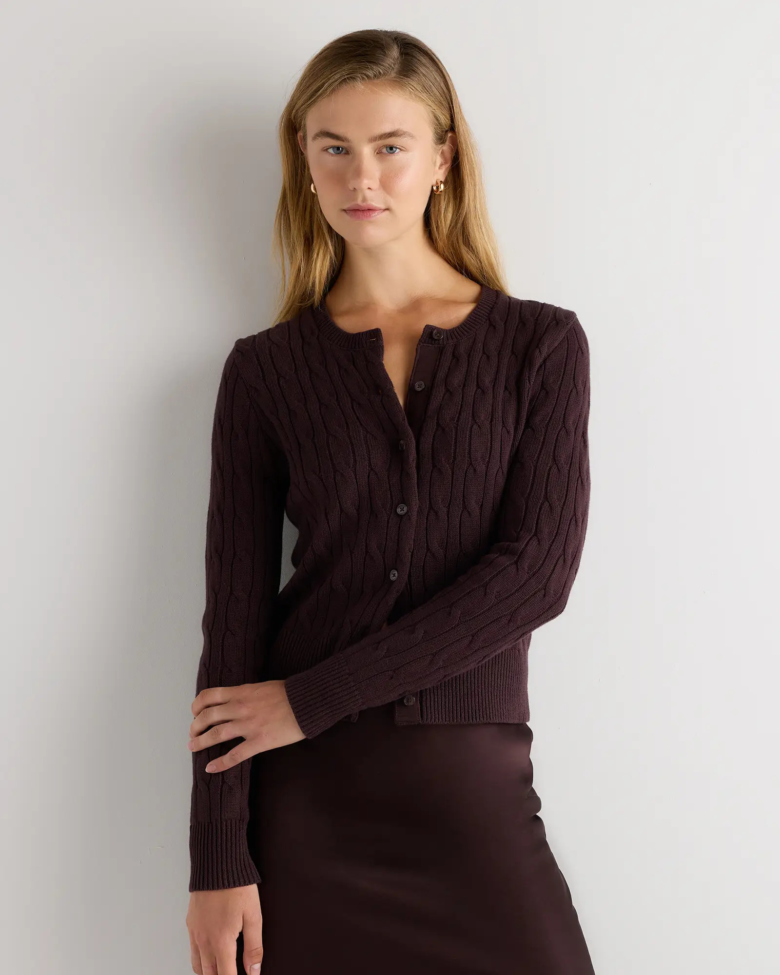 100% Organic Cotton Cable Crew Cardigan | Quince