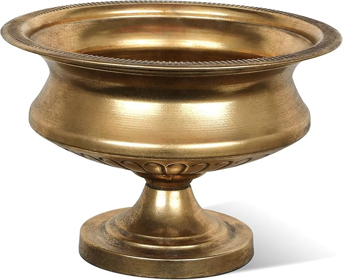 WORTH 8" H. Gold Color Urn Vase for Centerpieces, 11.8" Dia. Classic Metal Trumpet Small Flower P... | Amazon (US)