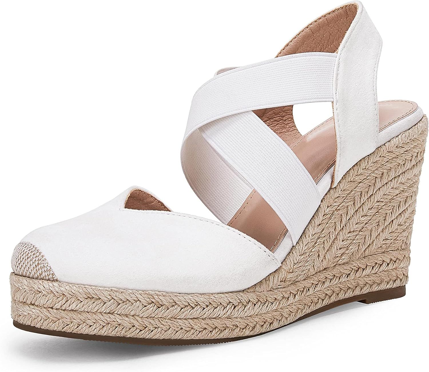Womens Wedge Espadrille Sandals Platform Criss Cross Elastic Strap Slingback Summer Cap Toe Shoes | Amazon (US)