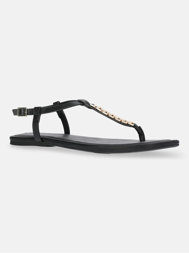Time and Tru Women's Hardware Faux Leather Thong Sandals | Walmart (US)