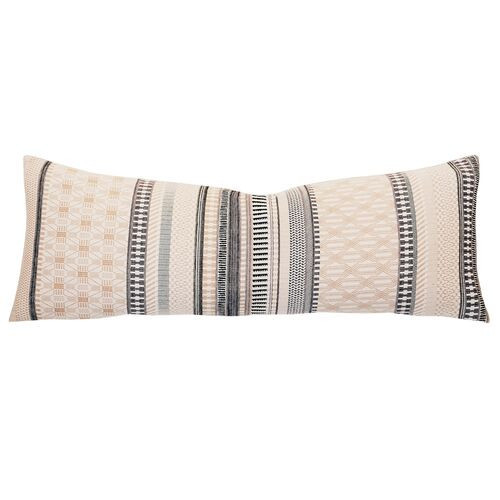 Kayla Striped Long Lumbar Pillow - Buff | Cushion, Bolster - Beige - Invisible Zipper | One Kings Lane