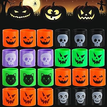 FINGOOO 24 Pack Halloween Coil Springs Toys for Kids,Assorted Halloween Pattern Color Halloween G... | Amazon (US)