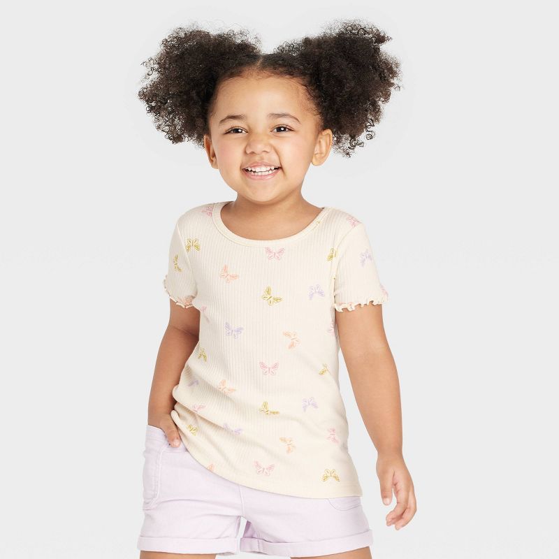 Toddler Girls' Ribbed Butterflies T-Shirt - Cat & Jack™ Off-White | Target