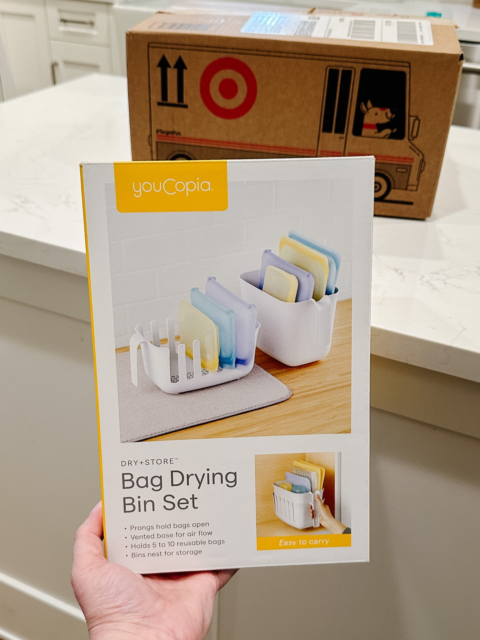 YouCopia Dry+Store Bag Drying Rack and Bin Set