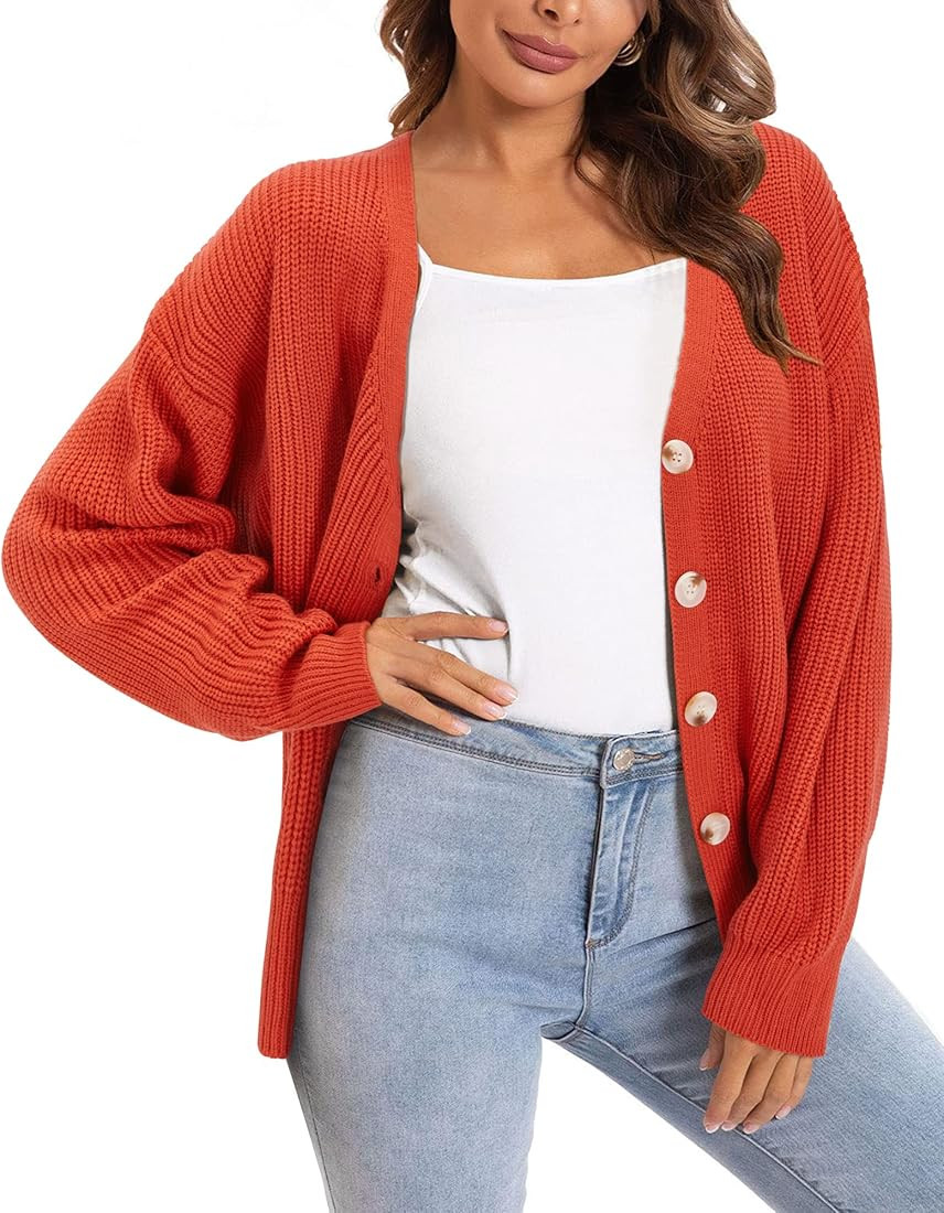 KILIG Women's Button-Down Cardigan Sweater Open Front Long Sleeve Loose Knit Cardigans | Amazon (US)
