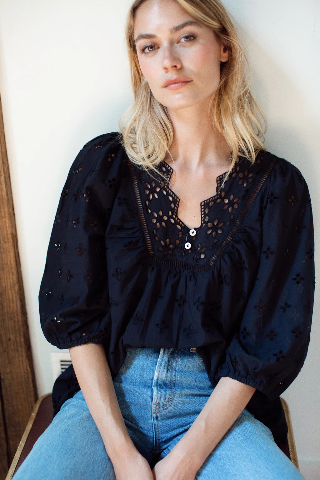 Eloise Top - Black Eyelet | Marea