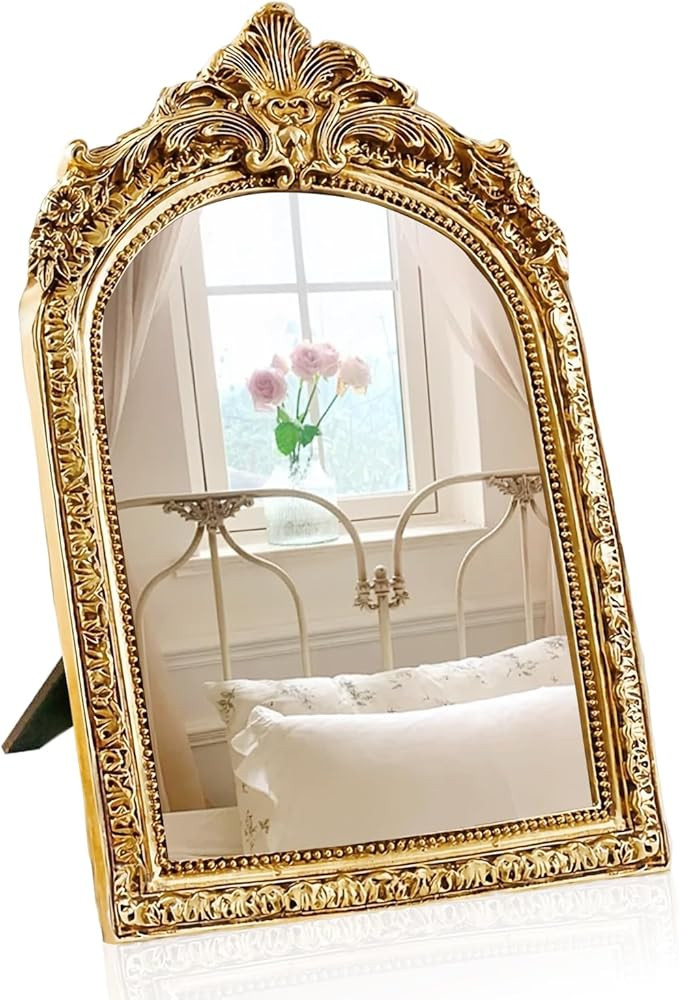 YUSONG Vintage Makeup Desk Mirror - 7" Gold Antique Mirror for Tabletop Resin Frame Decorative Wa... | Amazon (US)