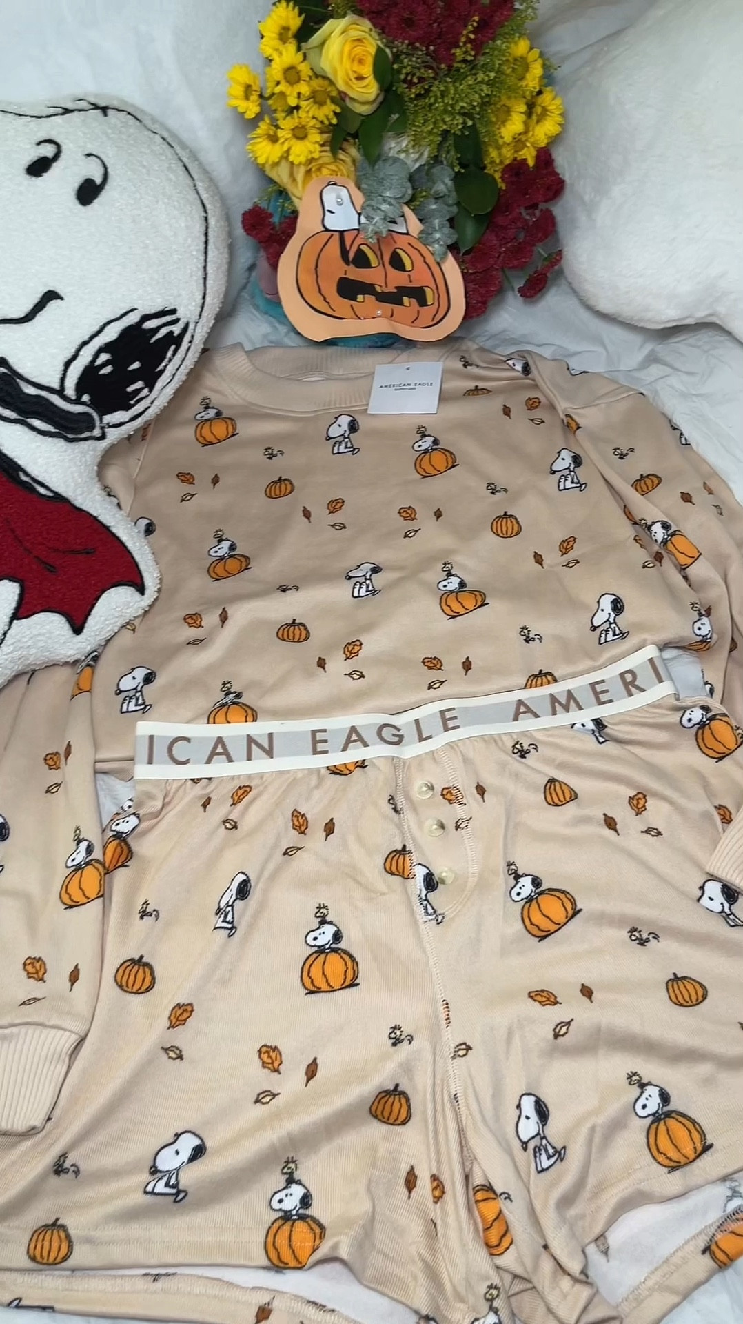 CUTE PEANUTS PJ SET FROM AMERICAN EAGLE 🎃🍂😍💕🪵 

#LTKVideo #LTKSeasonal #LTKHalloween
