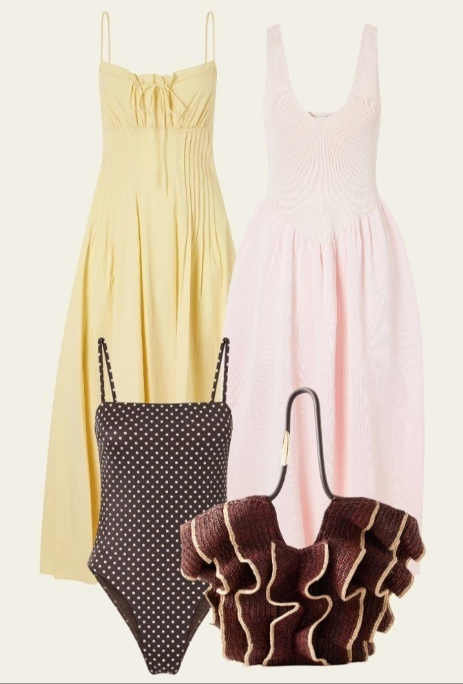 My luxury wishlist from Net A Porter 🫶🏻 Butter yellow, pink dress, holiday wardrobe 🤍 Luxury swimwear, straw tote bag. Ibiza wardrobe 🫶🏻 

 #LTKsummer #LTKdresses #LTKswimwear