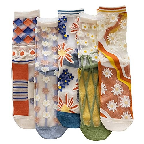 Yomutiur Womens Sheer Socks, Summer Transparent Thin Mesh Lace Elastic Jacquard Crystal Glass Socks,One Size | Amazon (US)