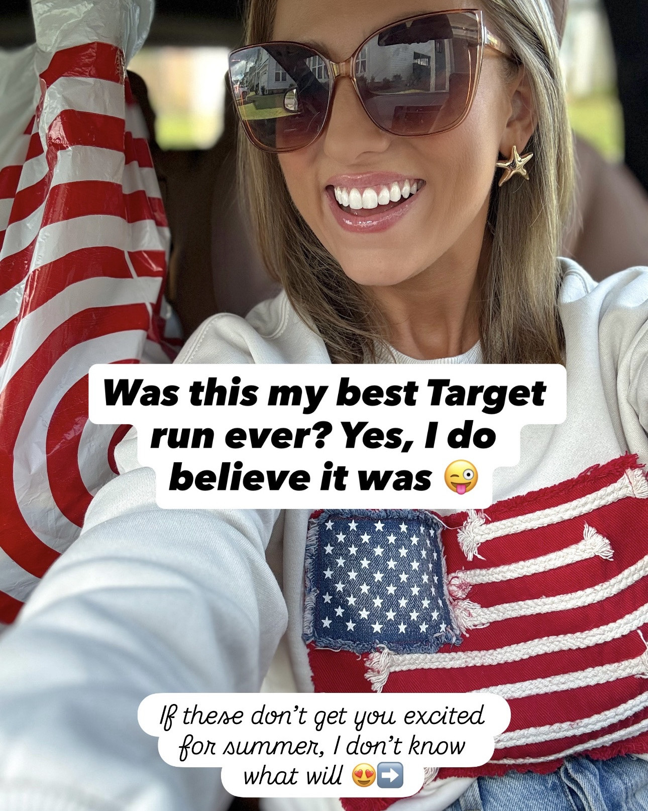 Was this my best Target run ever? Yes. Yes it was 😍🎯 Summer at Target is officially hitting DIFFERENT and I wanted to bring home basically everything I saw. From the dreamiest white eyelet wrap dress to patriotic sweaters, coastal home finds, adorable pull-on shorts, shell sandals and the CUTEST mini totes… this haul was packed with so many high-end looking finds 🤍❤️💙

The Americana pieces this year are SO good and giving major boutique vibes without the boutique prices 👏 The red, white & blue knits are perfection for Memorial Day, Fourth of July, beach trips, lake weekends and all the summer festivities 🇺🇸 And can we talk about those eyelet outdoor pillows?! Obsessed is an understatement 😍

Also immediately added the patriotic doodle sweater to my cart because obviously 🐶❤️ The coastal shell sandals, driftwood stars and mini canvas totes are the kind of pieces that make summer styling so fun. Everything felt so curated and expensive-looking!

If these finds don’t get you excited for summer, I truly don’t know what will ☀️✨

#targetstyle #targetfinds #targetfashion #targetrun #targethaul #summerstyle #coastalstyle #coastaldecor #patrioticstyle #americana #redwhiteandblue #summerfashion #targethome #targetnewarrivals #beachydecor #eyeletdress #summeroutfits #coastalliving #affordablefashion #targetdoesitagain

#LTKootd #LTKSeasonal #LTKPetite