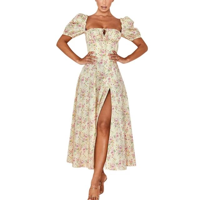 Listenwind Maxi Dress for Women Boho Dress Cottagecore Dress Spring Summer Dress Wrap Floral Casu... | Walmart (US)