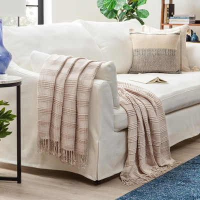 Chanasya Pleated Solid Plaid Acrylic Throw Blanket With Tassels - (50x65 Inches) Light Taupe | Target