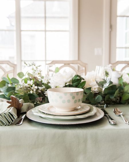 Today I’m excited to share all the details of my latest Easter Tablescape with Mint Green and White Colors with you. I hope this tablescape inspires you to set your own beautiful table for Easter dinner. This tablescape can also work as a St. Patricks Day Tablescape by removing all the bunnies and it can also work for a Spring Tablescape too! I found the polka dot bowls at HomeGoods.

#LTKSeasonal #LTKhome #LTKfamily