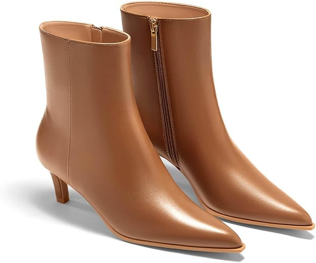 Coutgo Ankle Boots for Women Kitten Low Heel Pointed Toe Booties Side Zipper Fall Shoes | Amazon (US)