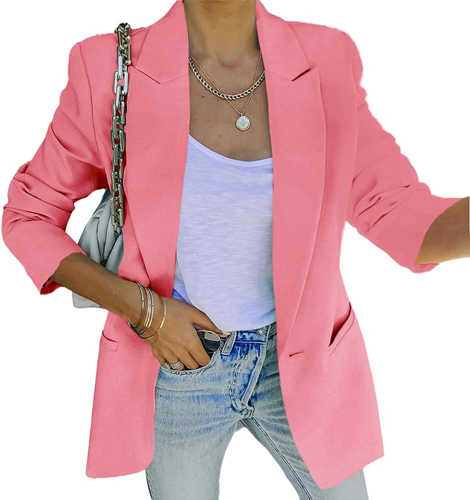 Viandso Womens Casual Long Sleeve Open Front Blazer Office Work Button Jackets with Pocket | Amazon (US)