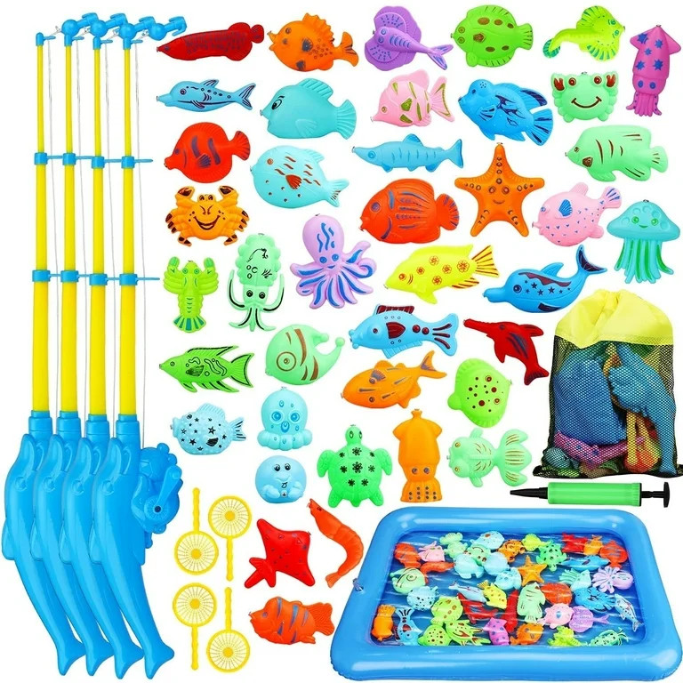 TOY Life Fishing Game for Kids with 4 Fishing Pole, Pool Fishing Games Fish Bath Toy, Water Toys ... | Walmart (US)