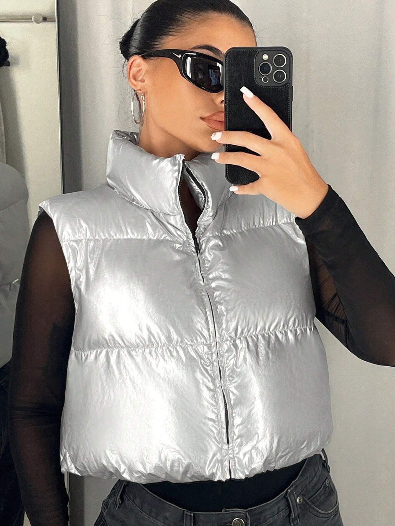 SHEIN ICON Zip Up Crop Vest Puffer Coat | SHEIN