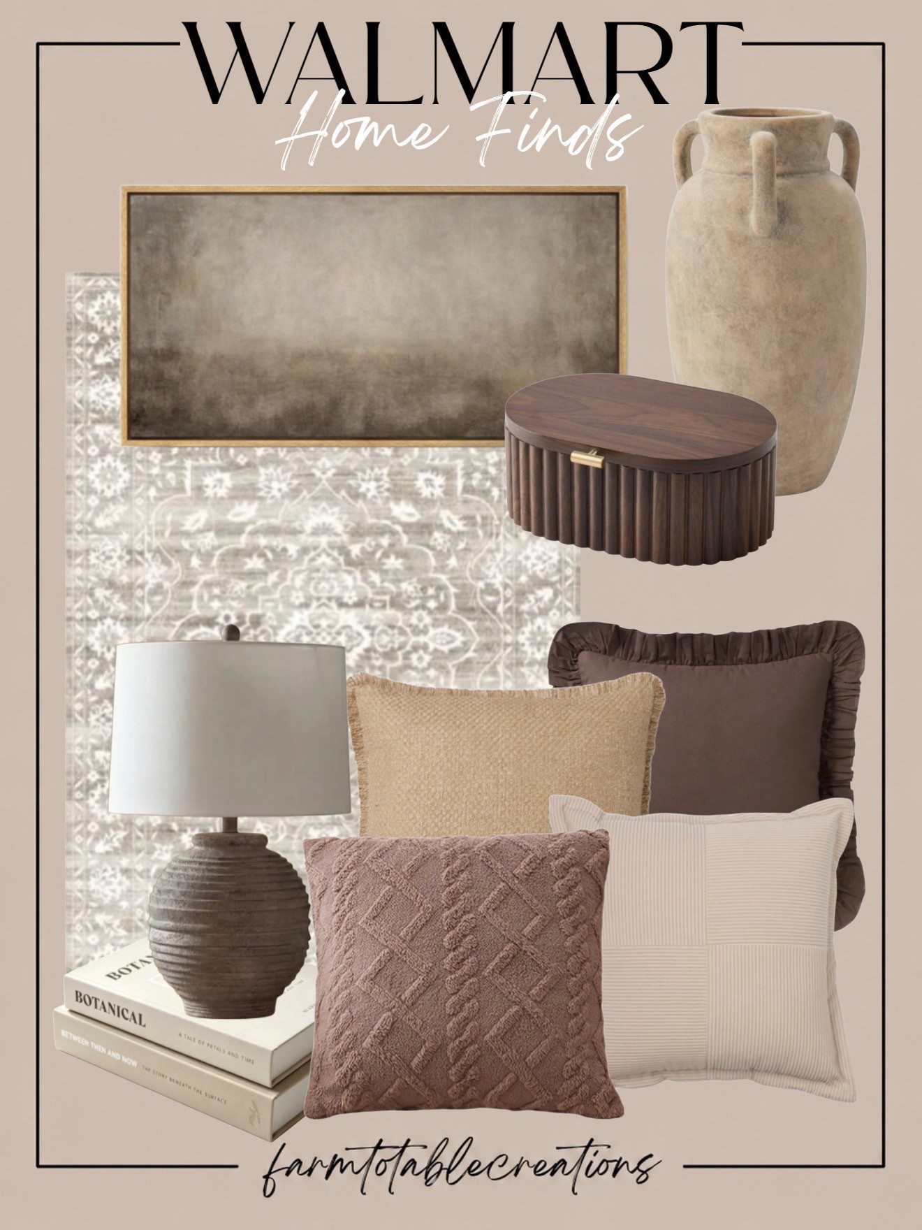 Walmart Warm Neutral Home Finds 🤎

Walmart is seriously delivering on the elevated designer look! This collection of warm woods, creamy neutrals, chocolate brown accents, vintage-inspired artwork, textured pillows, and oversized pottery creates such a cozy, collected feel for fall and beyond.

Follow @farmtotablecreations on Instagram for more cozy home finds and trending decor.

These are the kind of pieces that make a home feel layered without looking overly styled. I especially love the mix of rich walnut, soft taupe, warm ivory, and subtle texture—perfect for creating that expensive-looking neutral aesthetic on a Walmart budget.

#LTKHome #WalmartHome #WalmartFinds #WalmartStyle #WalmartHomeFinds #NeutralHome #WarmNeutralHome #CozyHome #DesignerInspired #AffordableHomeDecor #FallHome #LivingRoomInspo #HomeDecor #BudgetFriendlyDecor #LTKFinds

#LTKHome #LTKSaleAlert