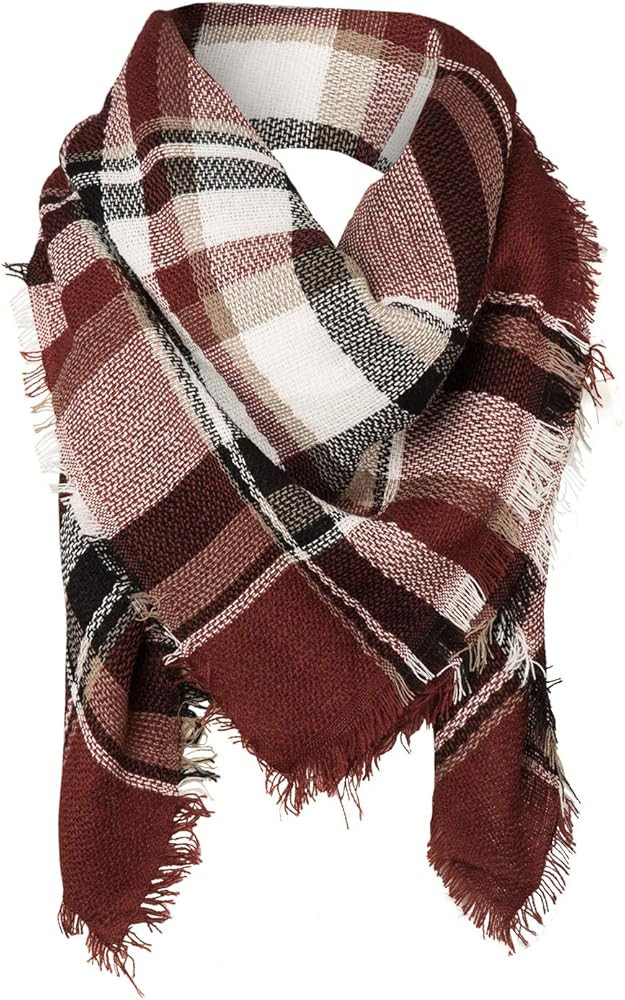 Surblue Warm Stylish Elegant British Style Color Blocking Plaid Shawl Blanket Scarf | Amazon (US)