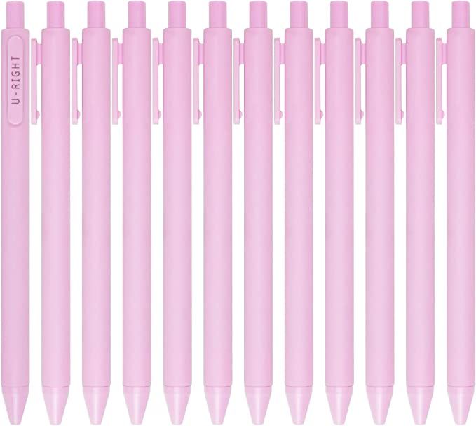 U-RIGHT 12 Pcs Pink Retractable Gel Ink Pens 0.5 mm Point Black Ink Office Cute Gel Pens for Wome... | Amazon (US)