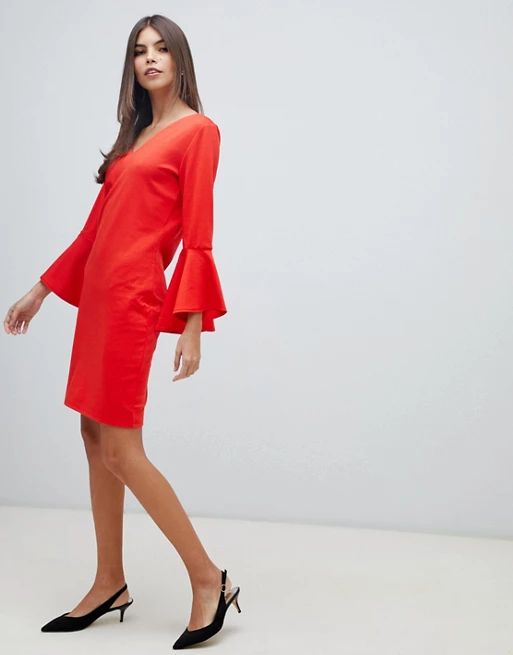 Vila fluted sleeve mini dress in red | ASOS US