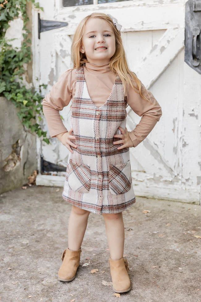 Wasting Minutes Kids Woven Plaid Jumper | Pink Lily
