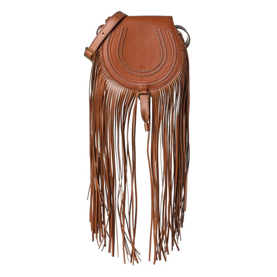 CHLOE Calfskin Mini Marcie Round Fringe Crossbody Bag Tan | FASHIONPHILE (US)