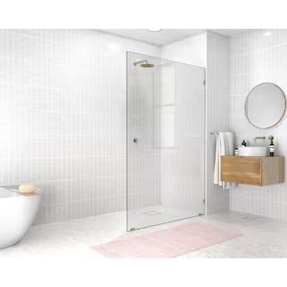 Glass Warehouse 50 in. x 78 in. Frameless Fixed Shower Door in Satin Brass without Handle GW-SFP-... | The Home Depot