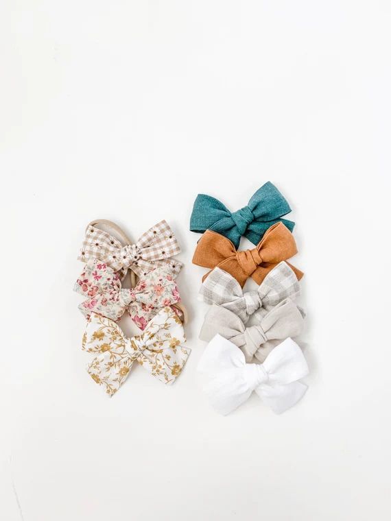Linen schoolgirl bows summer bows linen headband bows | Etsy | Etsy (US)