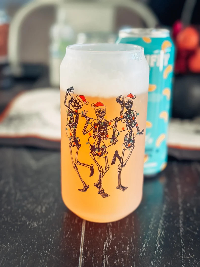 Christmas Skelly 18 Oz. Beer Glass Pint Camping Outdoor - Etsy | Etsy (US)