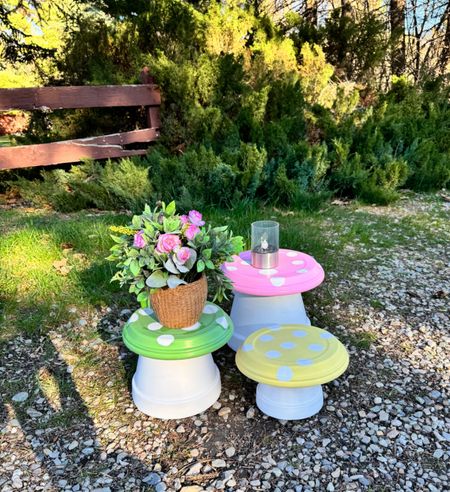 DIY Outdoor Toadstool links! I will get the exact sizes for the terracott pots. Linked the paint colors I used, and my top from Old Navy. Under $15!

#LTKfindsunder50 #LTKSeasonal #LTKhome