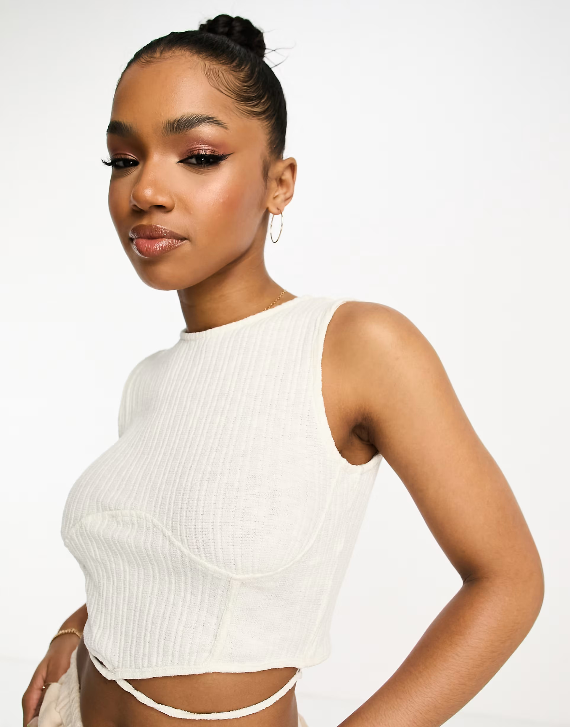 Vero Moda ribbed crop top with tie detail in white | ASOS (Global)