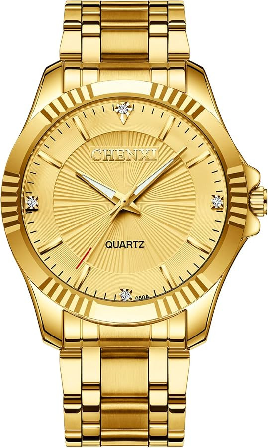 DREAMING Q&P Fq-005 Classic Style Gold Stainless Steel Mens Wrist Watches with Crystals for Man | Amazon (US)