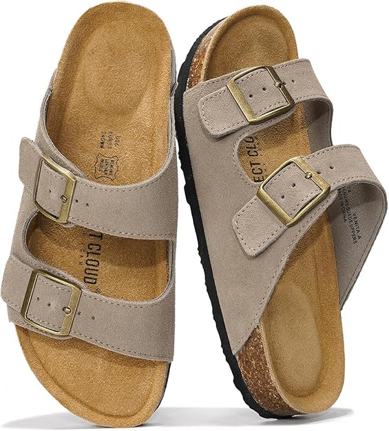 Project Cloud 100% Genuine Leather Flat Sandals For Women 2026 Cork Footbed Womens Sandals with M... | Amazon (US)