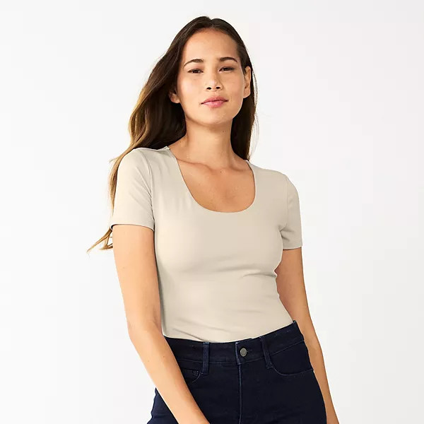 Women's Nine West Sculpt Square Neck Cap Sleeve Bodysuit | Kohl's