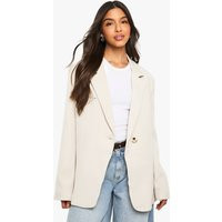 boohoo Women's Woven Oversized Tailored Shoulder Pad Blazer in Stone | Size: 6 | boohoo (US & Canada)