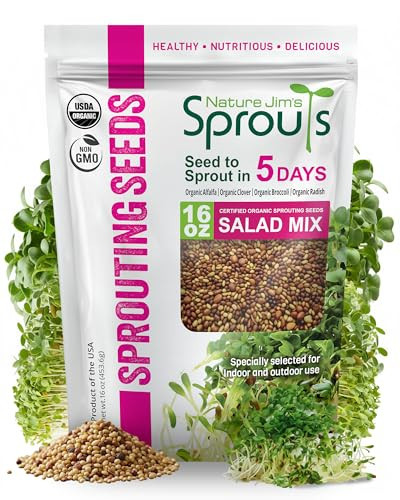 Nature Jims Sprouts Organic Salad Mix – Non-GMO Microgreen Seeds for Growing – Healthy Broccoli, Alfalfa, Radish & Clover Sprouting Variety Blend – Microgreens & Sprouts Seeds for Home Gardening – 1lb | Amazon (US)