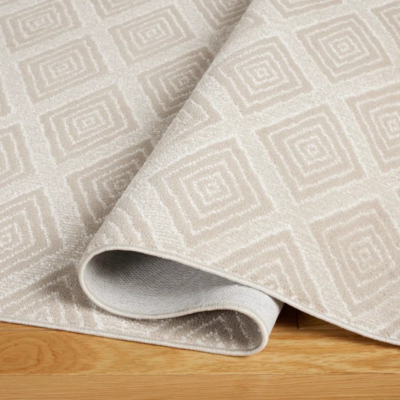 TOWN & COUNTRY Everyday Rein Solid Diamond Everwash Non-Slip Backing Washable Area Rug Beige | Wayfair North America