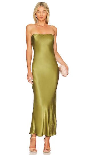 x REVOLVE Angel Strapless Midi Dress in Olive Fall Wedding Guest Dress 2023  | Revolve Clothing (Global)